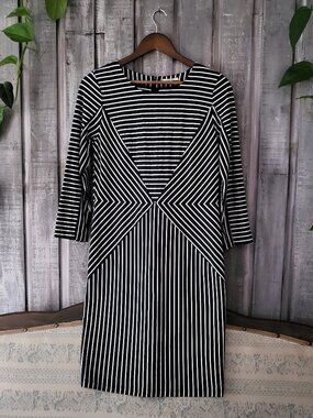 Sandwich Navy White Chevron Geometric Striped Shift Dress Medium NWOT